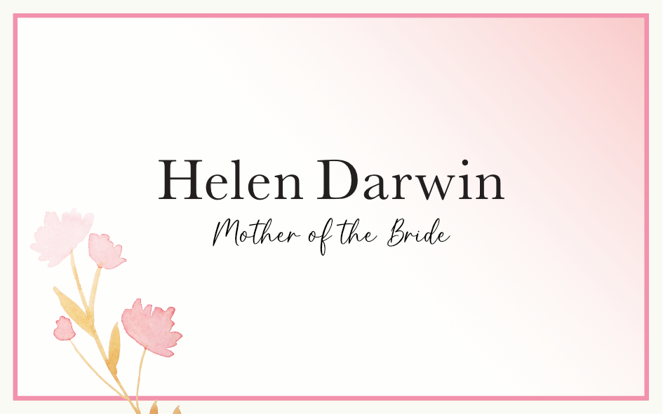 Pink wedding place card design with pretty floral accents.